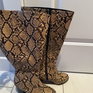 Wide calf snake skin knee high boots